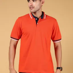 v-mart Men Solid Polo Neck Cotton Blend Orange T-Shirt-picture-11