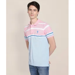 u.s. polo assn. Men Colorblock Polo Neck Cotton Blend Pink T-Shirt-picture-12