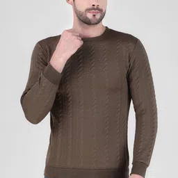 houseofcommon Men Solid Round Neck Brown Sweater-picture-36