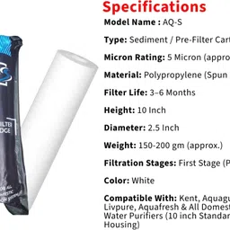 aurawater AQ-S Spun Filter 10inch | Pre-Filter Cartridge for All Domestic Purifiers_N26 Solid Filter Cartridge image 2