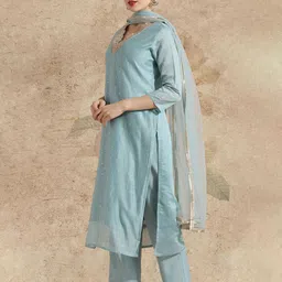 avanshee Women Chanderi, Cotton Silk Kurta Pant Dupatta Set image 4