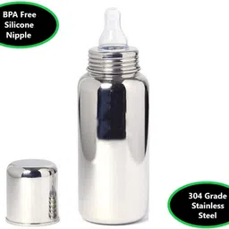 storkins 304 GRADE FOOD GRADE STAINLESS STEEL FEEDINGN BOTTLE(300 ML)- STEEL image 3