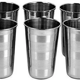 foodnest (Pack of 6) imported QUALITY (Pack of 6) Imperial Quality Stainless Steel Heavy Gauge Glass Set Glass Set (400 ml, Steel) Glass Water/Juice Glass image 1
