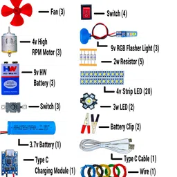 klvxken High Quality RGB Flasher Light, HW Battery, Li Battery, DC Motor, Led Light Electronic Components Electronic Hobby Kit image 2