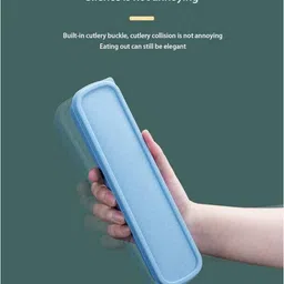 cherrybox Premium Spoon Fork & Chopstick Set - Flatware Dinnerware Cutlery with Box Blue Stainless Steel Cutlery Set image 3