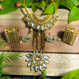 Size 5-6 Trendy Golden Double Haar Jewellery Set Deity Ornament-image-24