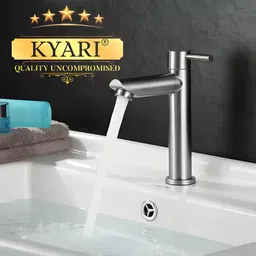 kyari - TALL (12 inch) Silver Table Top Desk Mount Pillar Tap - For Bathroom/ Washbasin/ TableTop/ Basin/ Deckmount Pillar Tap Faucet image 2
