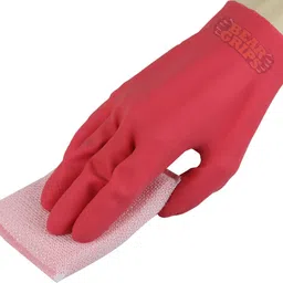 bear grips Supreme Natural Latex Rubber cotton flocklined Dish Washing Gloves, Cleaning Gloves, Hand Gloves for home, gardening and outdoor use Wet and Dry Glove Set image 3