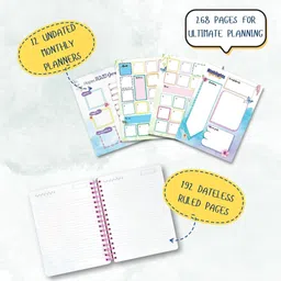 doodle Start Anytime of the Year | Undated B5 Planner with 200+ Stickers & Pocket Notebook | Graceful Wings - Ruled 268 Pages image 3