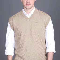 godfrey Men Geometric Print V Neck Beige Sweater-picture-13