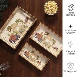 tah Royal Camel Wooden Tray Set of 3 Tray Serving Set image 2