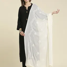 dupatta bazaar Pure Cotton Embroidered White Women Dupatta-picture-13