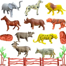 zesthome Animal Toys for Kids – 17 Pcs Animal set Figures with Fence, Trees & Stones image 5