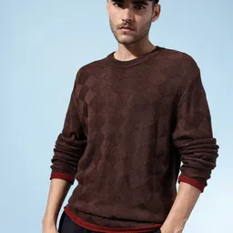 glitchez Men Geometric Print Round Neck Brown Sweater-picture-11