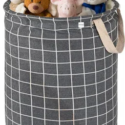homestic Cotton Checks Cotton 45L Foldable Toys Organizer for Kids Room | Dark Grey Storage Basket-picture-19