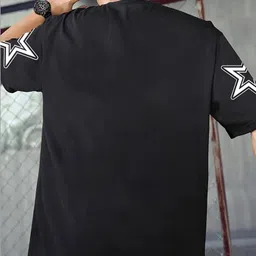manlino Men Typography Round Neck Pure Cotton Black T-Shirt image 3
