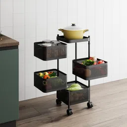 lapo 4Tier Vegetable Stand, Metal Rotating Kitchen Storage Rack(Square Shape, Black) Cast Iron Kitchen Trolley-picture-21