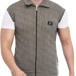 woolcraft Men Solid Collared Neck Brown Sweater-picture-11