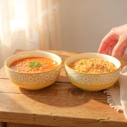 voidrop Ceramic Deep Bowl (Set of 2) Moroccan Golden Finish Multipurpose Serving Bowl Ceramic Set, 1500 ML-picture-28