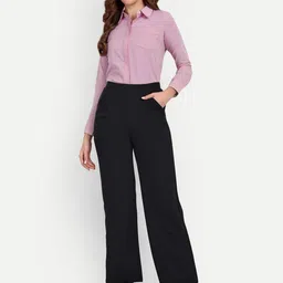 broadstar Women Loose Fit Black Cotton Blend Trousers image 3