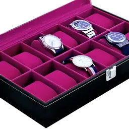 clocksy Black & Red Patti Color Glass Design Watch Box For 8 Watch Watch Box image 3