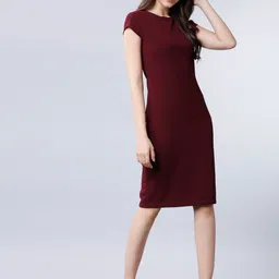 tokyo talkies Women A-line Maroon Below Knee Dress-picture-19