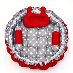 ad global Multicolor 3 Pillow with Mosquito Protection Net & Round Shape Cotton Baby Bed CONVERTIBLE NA image 3