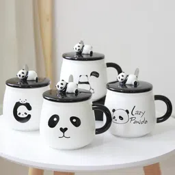 virco Panda with Lid and Spoon Funny Ceramic Panda Coffee Ceramic Coffee Mug-picture-22