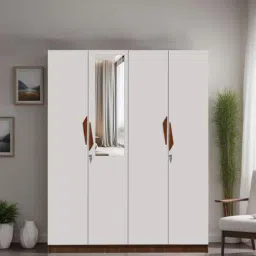 mintwud from pepperfry Maya 4 Door Wardrobe With Locker In Teak And White Finish With Mirror & Drawer-picture-35