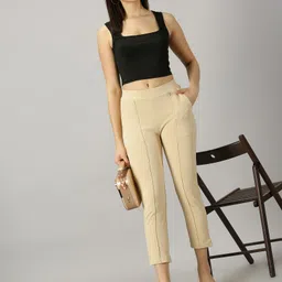 ausk Women Skinny Fit Beige Polyester Trousers image 3