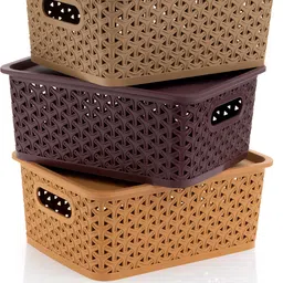dew mat Plastic Plastic 3 Pieces Medium Size Multipurpose Solitaire Storage Basket (Pack of 3) Storage Basket image 3