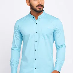manchester & co Men Regular Fit Solid Mandarin Collar Casual Shirt-picture-13