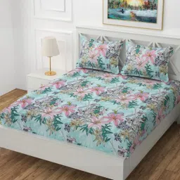 Blue Microfibre 310 TC King Size Fitted Bedsheet With 2 Pillow Covers-image-21