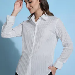ann springs Women Regular Fit Striped Curved Collar Casual Shirt image 2