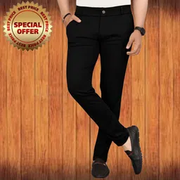 palclouthes trend Men Slim Fit Black Lycra Blend Trousers image 2
