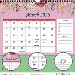 thinkcrafts Desk Calendar with Floral Design, 8.5 x 6.5 Inches,Monthly Notes Section 2026 Table Calendar image 3