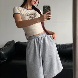 dockstreet Solid Women Grey Baggy Shorts image 1