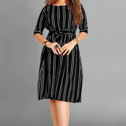 Women Fit and Flare Black Knee Length Dress-image-11