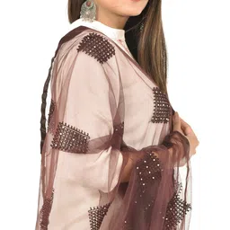 youthquake Net Embroidered Brown Women Dupatta image 1