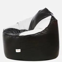 sattva Combo Muddha XXXL Leatherette Bean Bag with Beans in Black & White Colour with Pouffe image 4