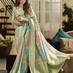 satrani Printed, Woven, Embellished Handloom Silk Blend, Pure Silk Saree-picture-14