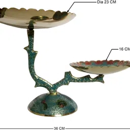 mozo hub Handcrafted Brass 2 Tier Sky Blue Fruit Stand/Cake stand, stand For Serving, Collectible Art,Perfect For Home Decoration And Gifting, 3 Tier Cake Fruit Stand Handle Fitting Stand cake decorating tools Brass Cake Server image 2