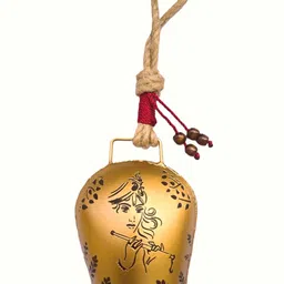 miramayee Handcrafted Krishna Bell for Home Temple Decor Golden Cow Bell Wall Hanging Mountable Cowbell-picture-17