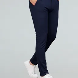 Men Regular Fit Dark Blue Polyester Trousers-image-59