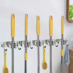 sunvibe Stainless Steel 5 Racks with 6 Hooks Heavy Duty Wall Mounted Broom and Mop Stick Holder for Home Kitchen Garden Laundry Garage-picture-31