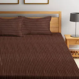 hosta homes Brown Striped 280 TC Cotton Blend Queen Sized Bed Sheets with 2 Pillow Covers image 2