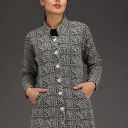 ewools Women Woven Collared Neck Beige Sweater image 1