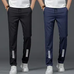 rusksun Pack of 2 Men Printed Black, Dark Blue Track Pants-picture-28