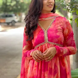 royal export Printed Georgette Stitched Flared/A-line Gown image 5