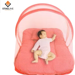 stagline Baby Bedding Set For New Born Baby With Mattress, Mosquito Net, Neck Pillow Cotton Washable Infants Mosquito Net image 2
